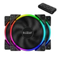 Three black 120mm PC chassis fans with FRGB lighting on blades
