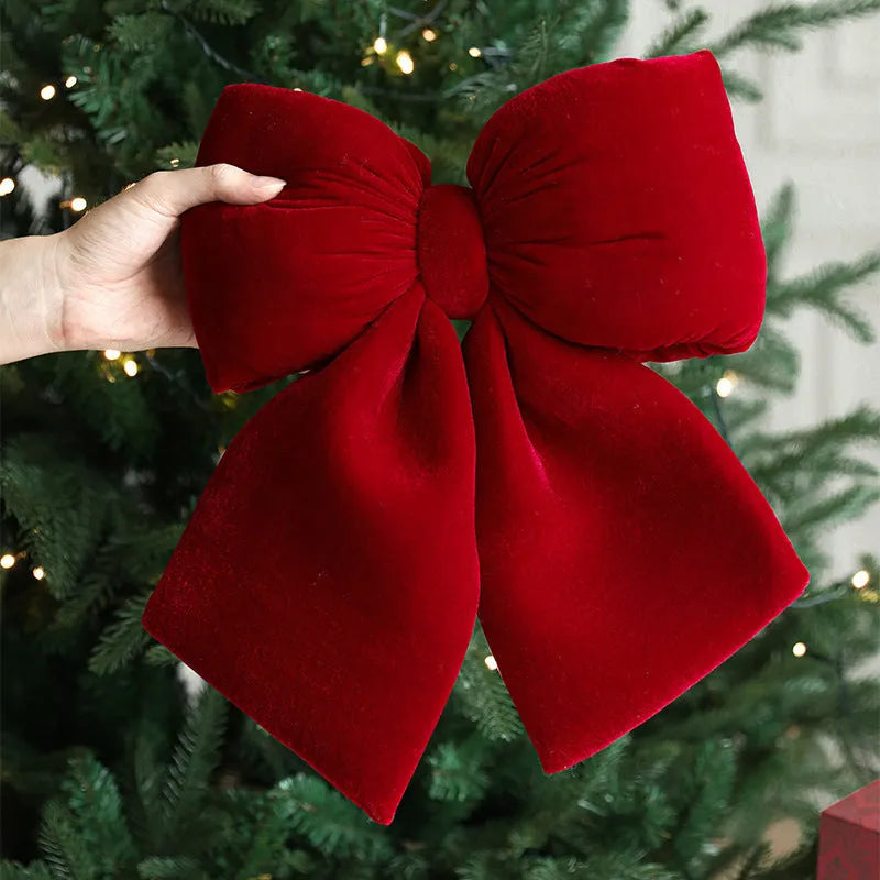 Red flannel bow Christmas tree ornament in large size with hanging loop