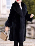 Women's thick faux rabbit fur mid-length coat with fur collar in assorted colours.