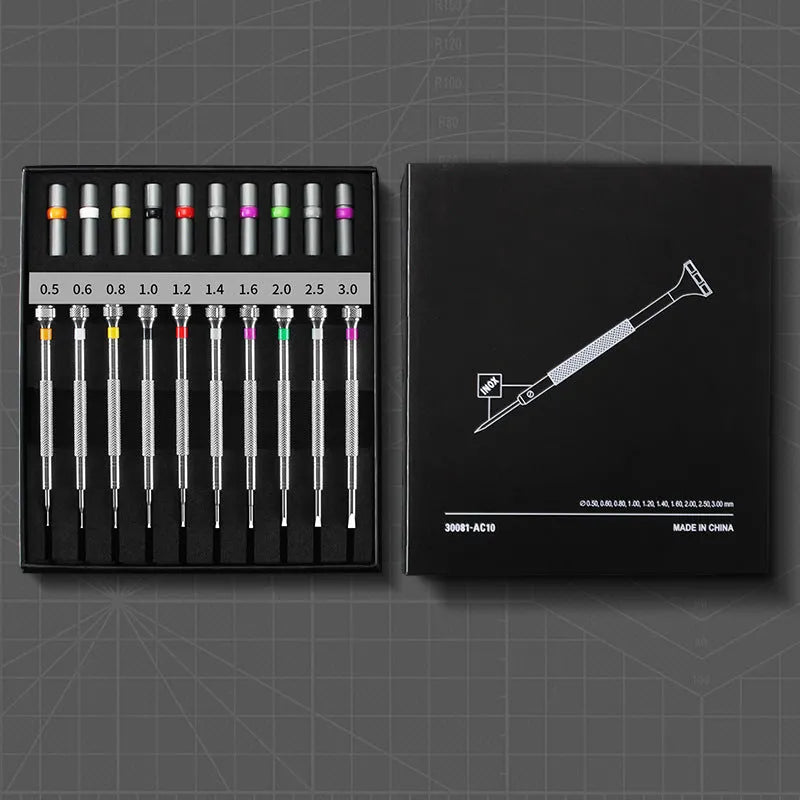 10-piece precision screwdriver set with 20 spare bits for watch and glasses repair