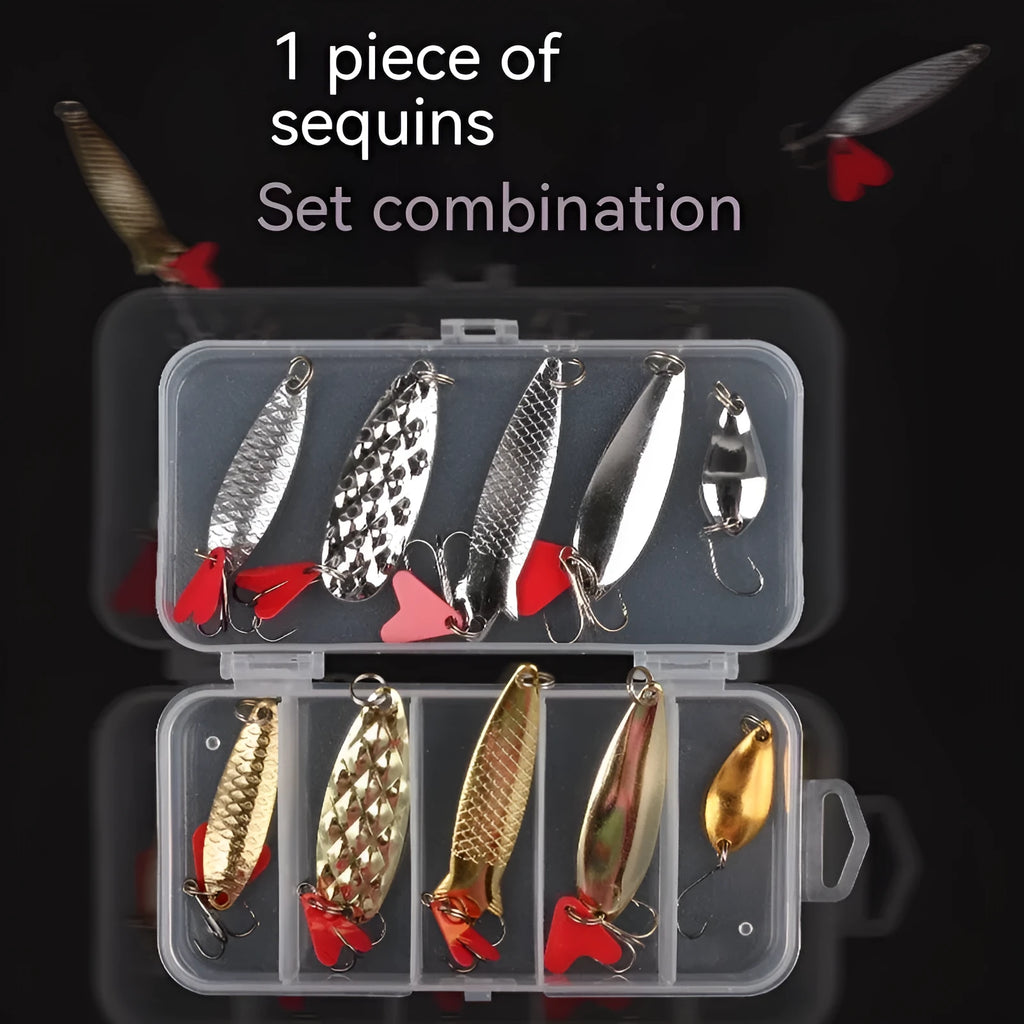Pineapple sequin fishing lure box set with metal sequins in gold and silver colours