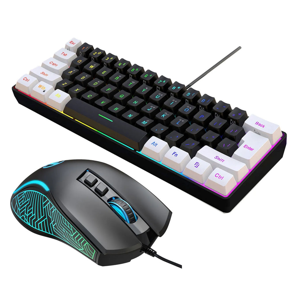 Compact 61-key wired membrane keyboard in white and black colour with 1.7 metre USB cable