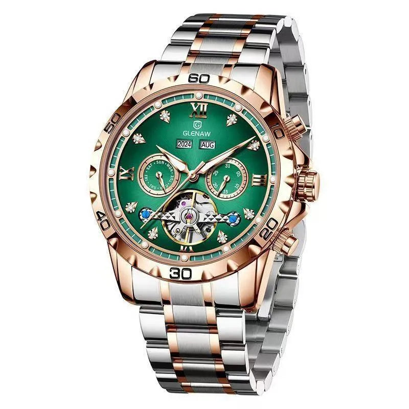 Men's automatic mechanical watch with stainless steel strap and metal case in business style
