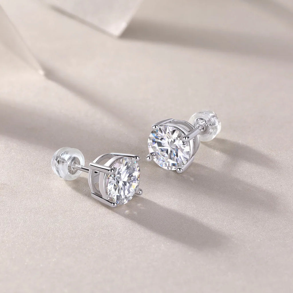 Moissanite stud earrings in S925 silver with platinum plating, black stone, 1 carat, gift box packaging