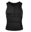 Black men's shapewear tank top with neoprene core and 4 steel bones on plain background