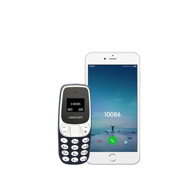Ultra-small miniature thumb phone with 0.66-inch OLED display and keypad, smaller than a lighter