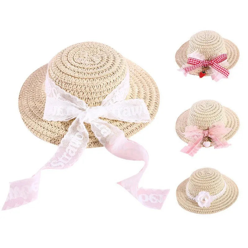 Handmade adjustable bowknot paper hat for a dog or cat, shown in a cartoon style.