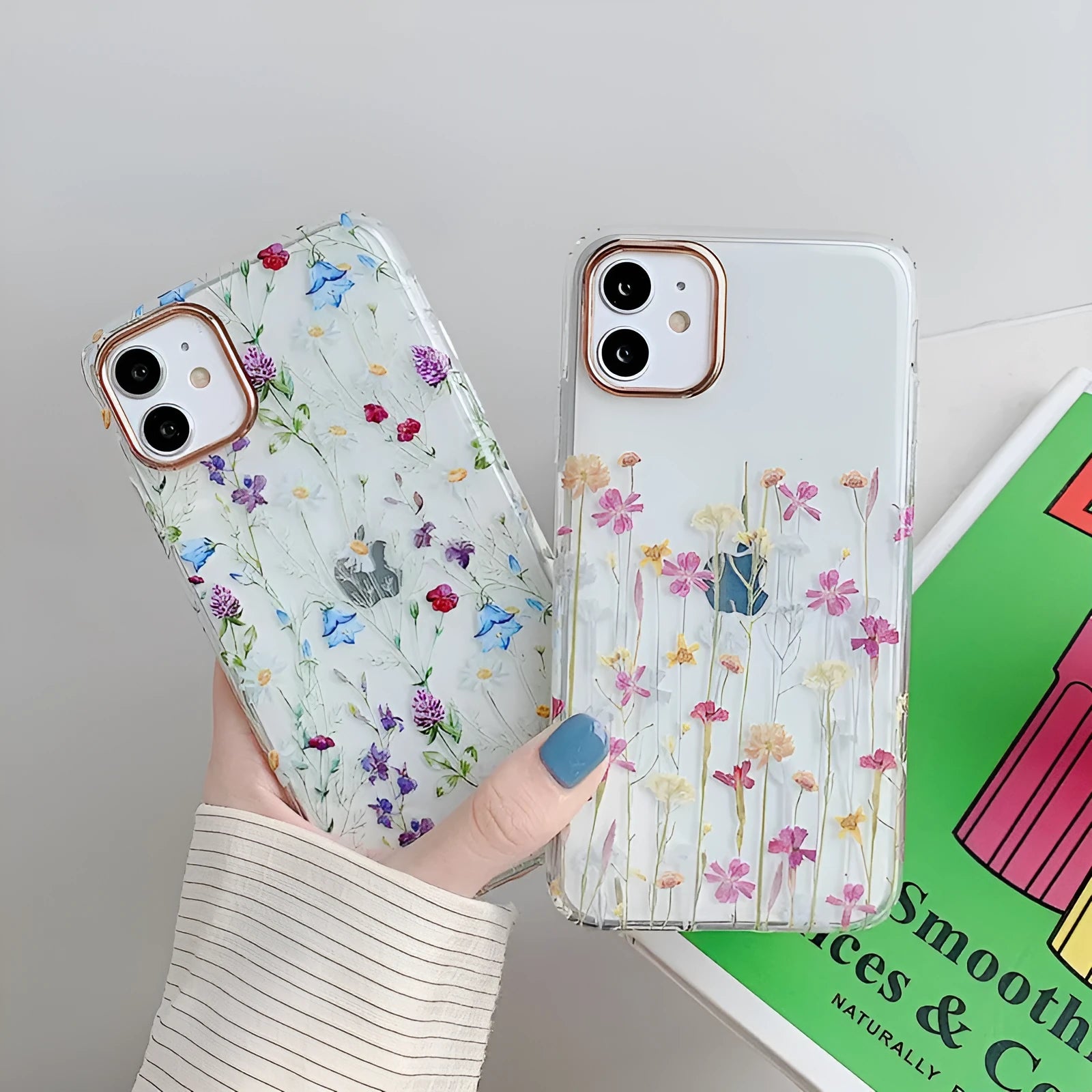 Fresh flowers and grass fashion TPU phone case for iPhone, back cover style with fall protection, flower pattern