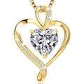 Korean style yellow gold heart copper necklace with inlaid zircon on adjustable O-shaped chain for women