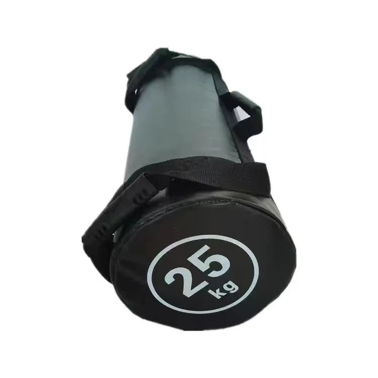 Flat white leather PVC fitness training sandbag with solid fill for weight lifting and gym workouts