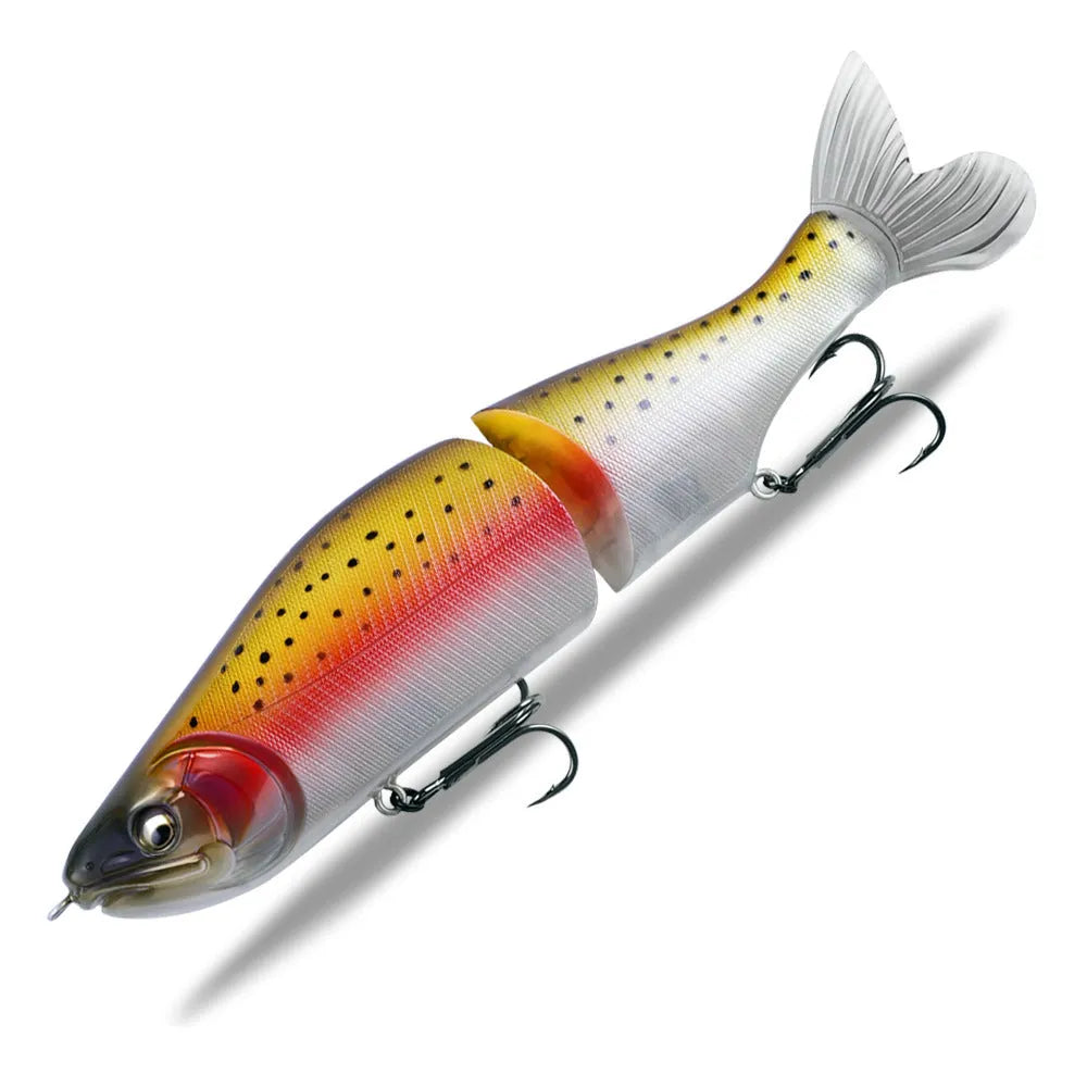 185mm plastic bass fishing swimming bait showing colour options and length measurement