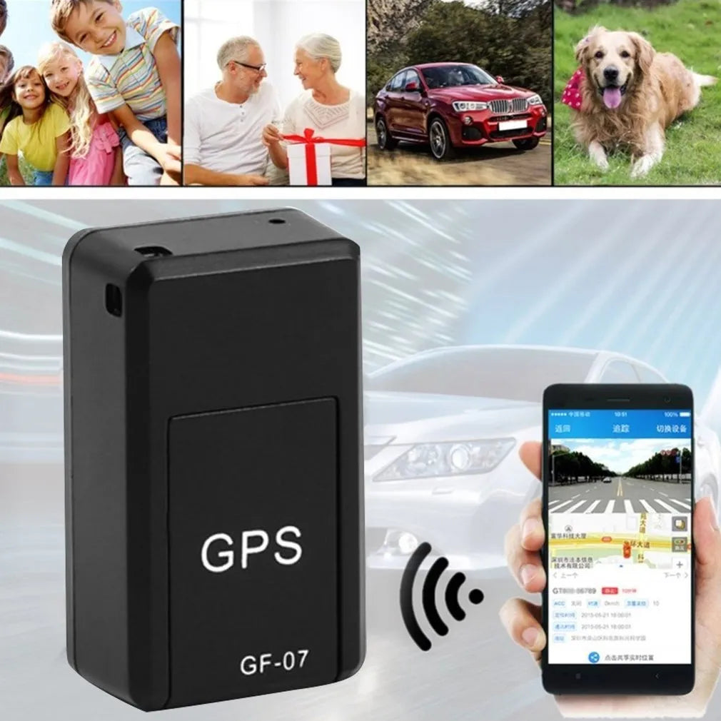 Black mini magnetic GPS tracker device for car and vehicle tracking with USB charging cable