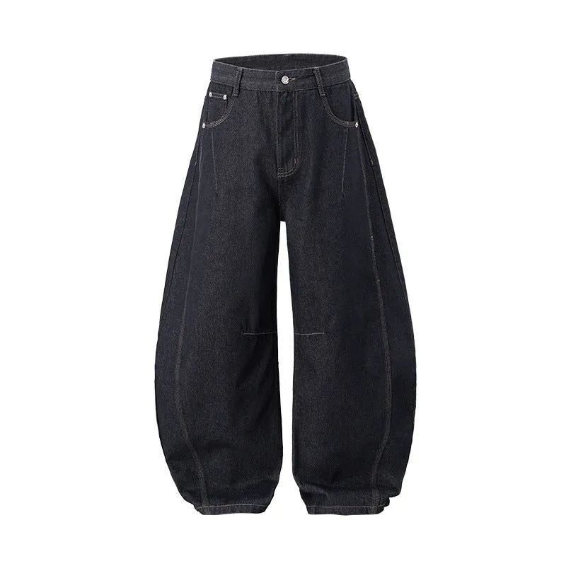 Men's wide leg denim trousers in original cow colour, mid waist design