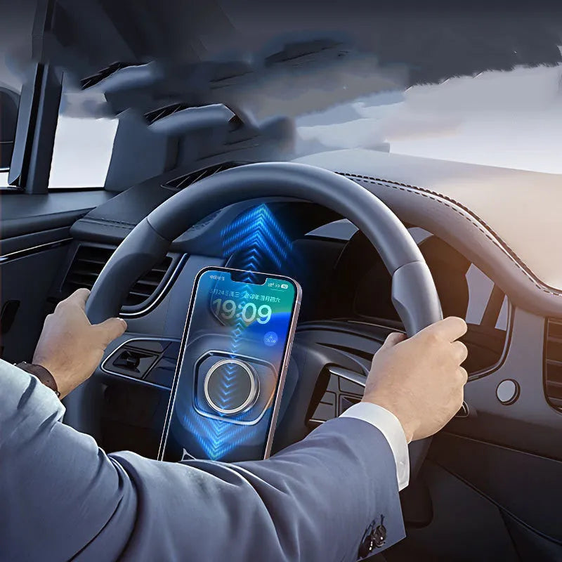 Obsidian Black magnetic adsorption mobile phone holder with two magnetic discs and adhesive gel pad