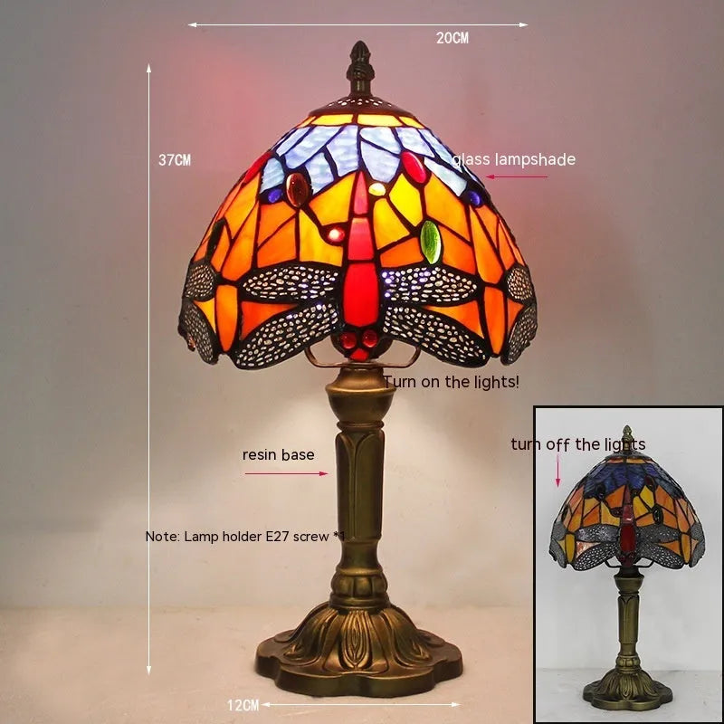 Tiffany dragonfly stone table lamp with retro European design and coloured glass shade