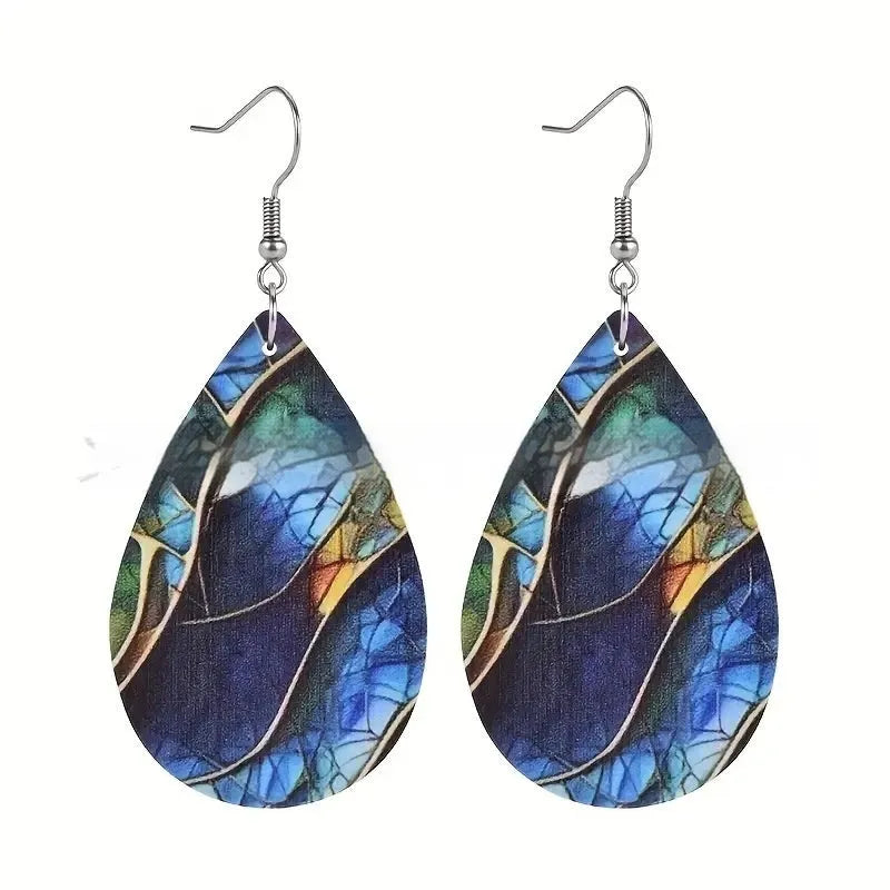 Acrylic flat branch knot drop earrings with printed details and contemporary design