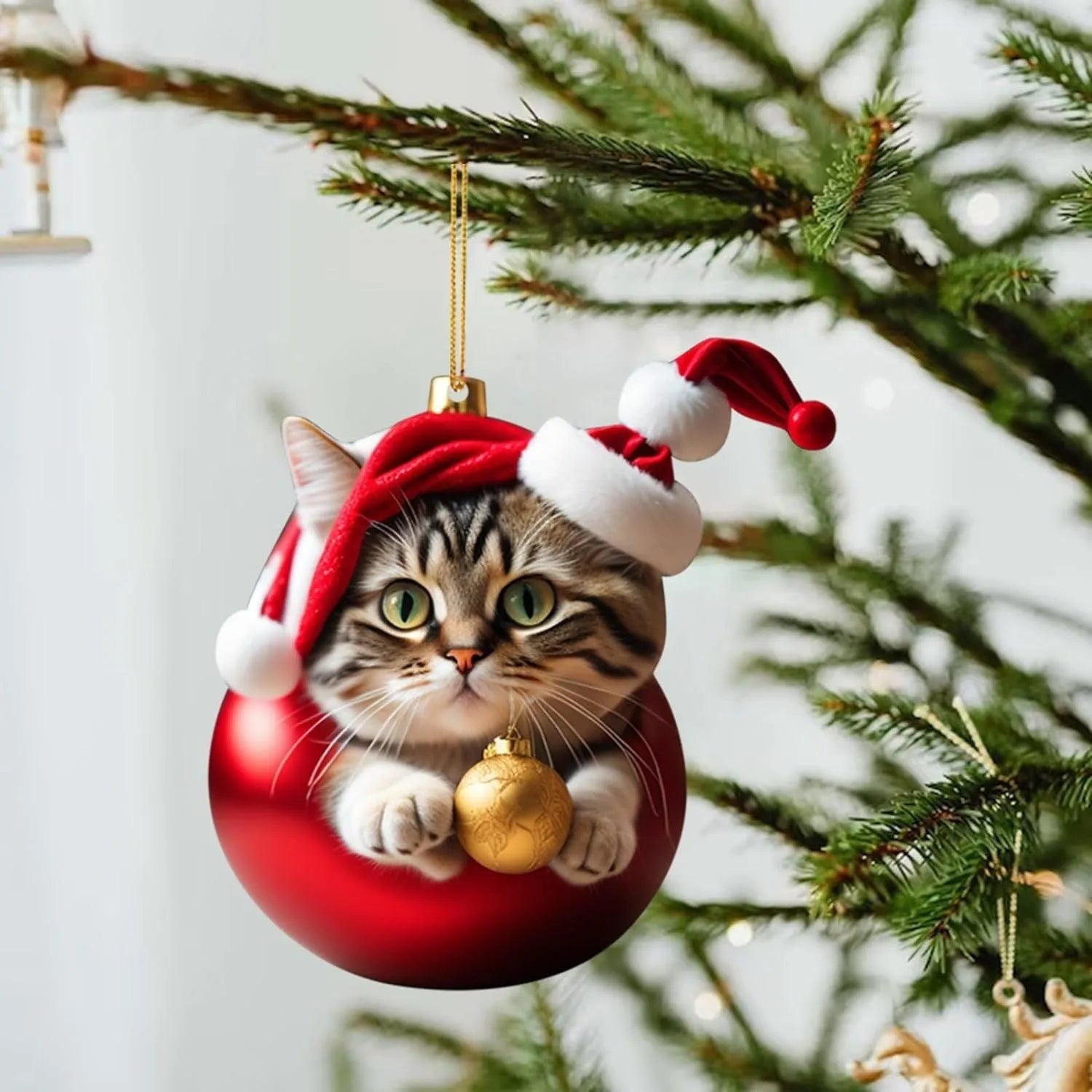 Colourful Christmas cat cartoon car hanging ornament made of clear acrylic
