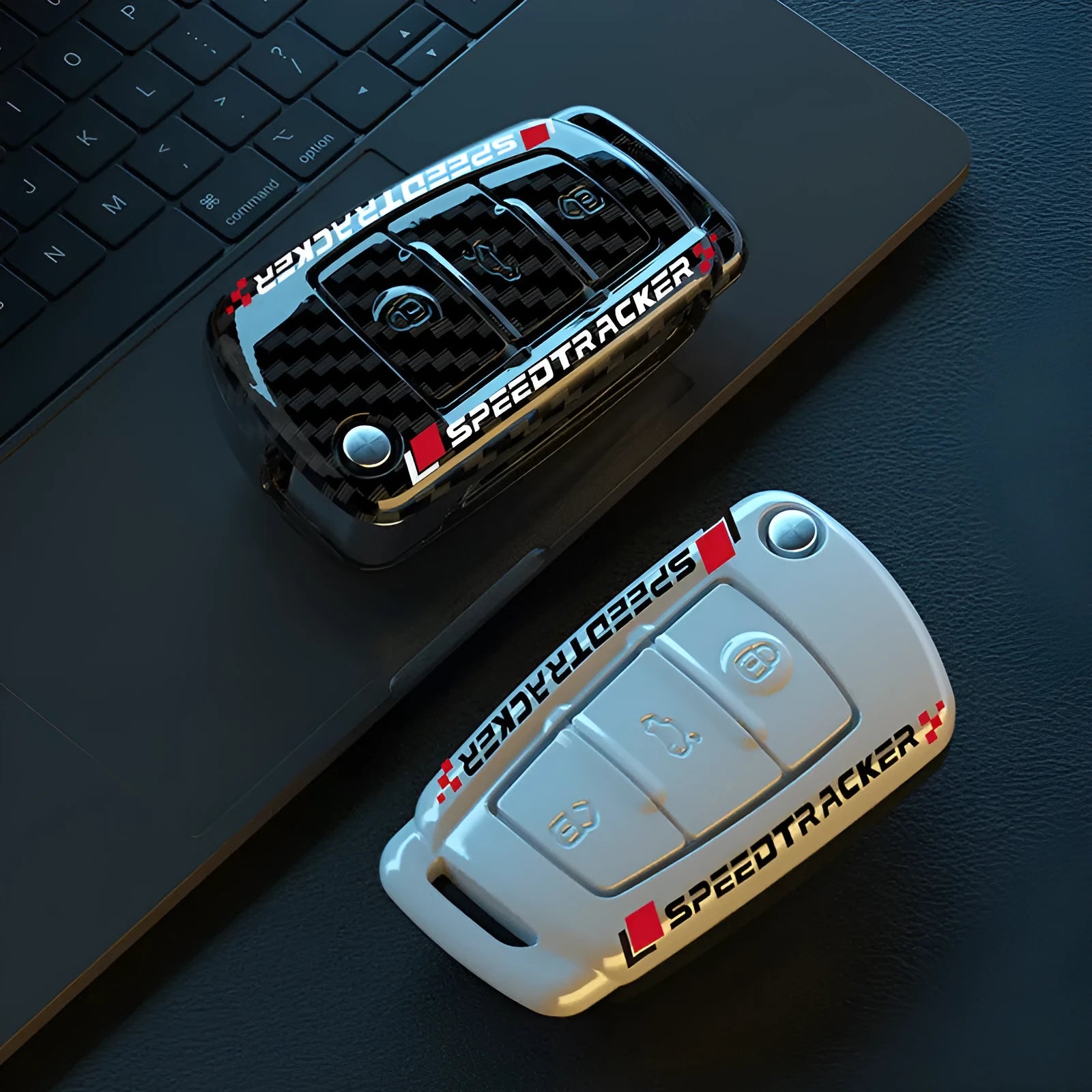 Carbon fibre style car key cover in carbon black or white colour with mirror surface
