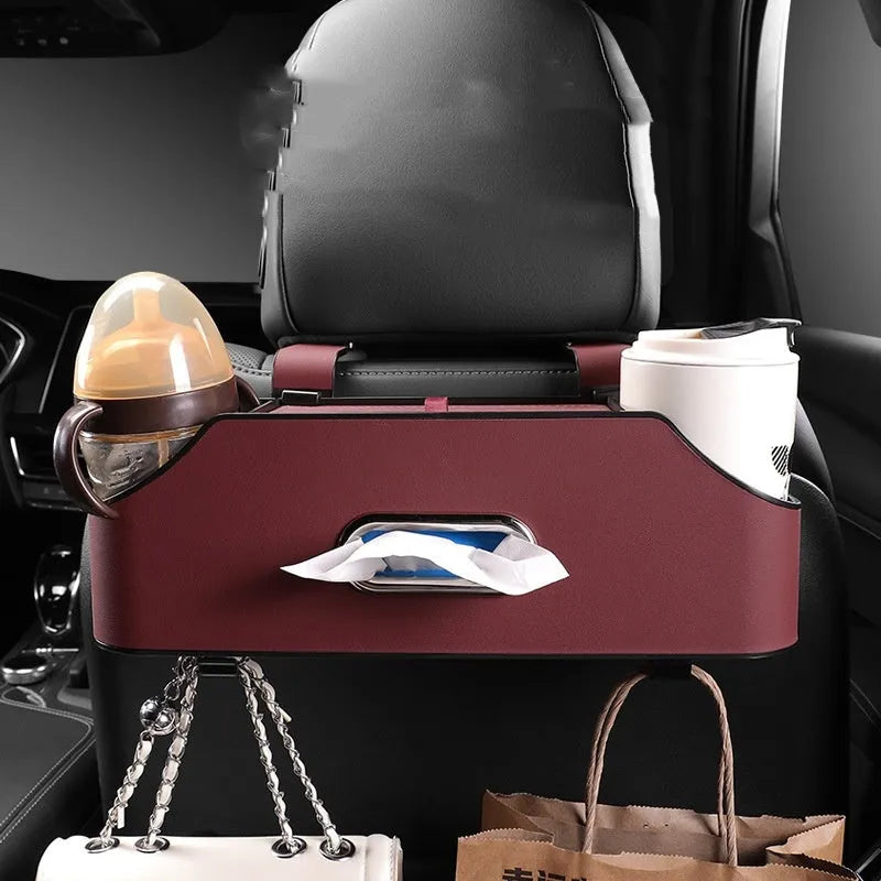Genuine leather car tissue box and cup holder organiser in beige colour