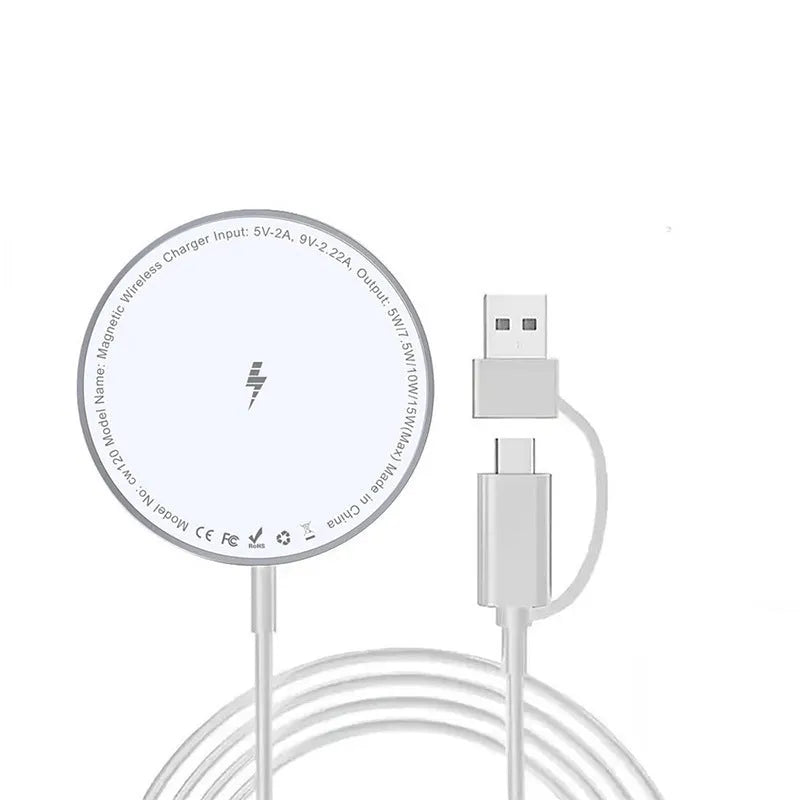 Magsafe magnetic fast charge 15W wireless charger with aluminium alloy shell and 1m cable