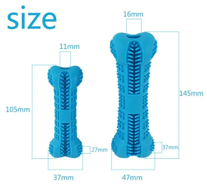 Bone-shaped silicone dog molar stick with bristles for teeth cleaning and easy toothpaste hole