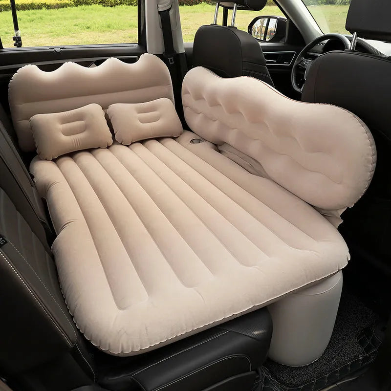 Inflatable car bed with split design, thickened high-density flocking fabric, in black colour