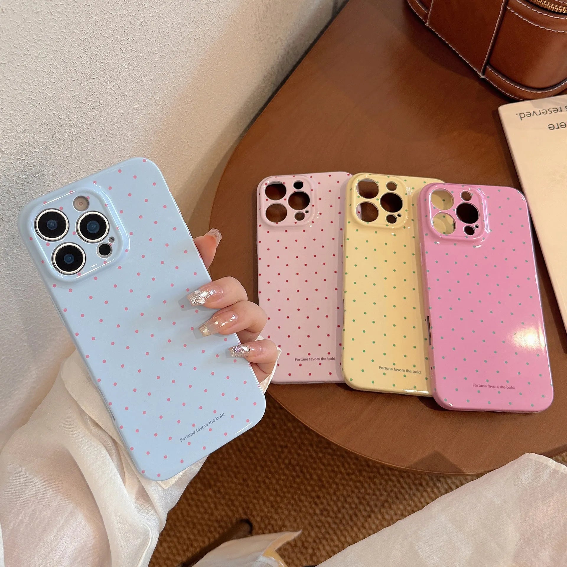 Soft TPU phone case with wavelet dot pattern for iPhone, available in pastel colours