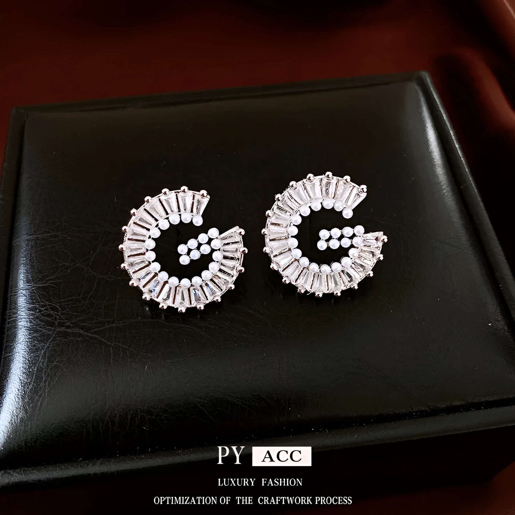 Silver alphabet letter earrings with imitation pearl and inlaid zircon for women light luxury fashion