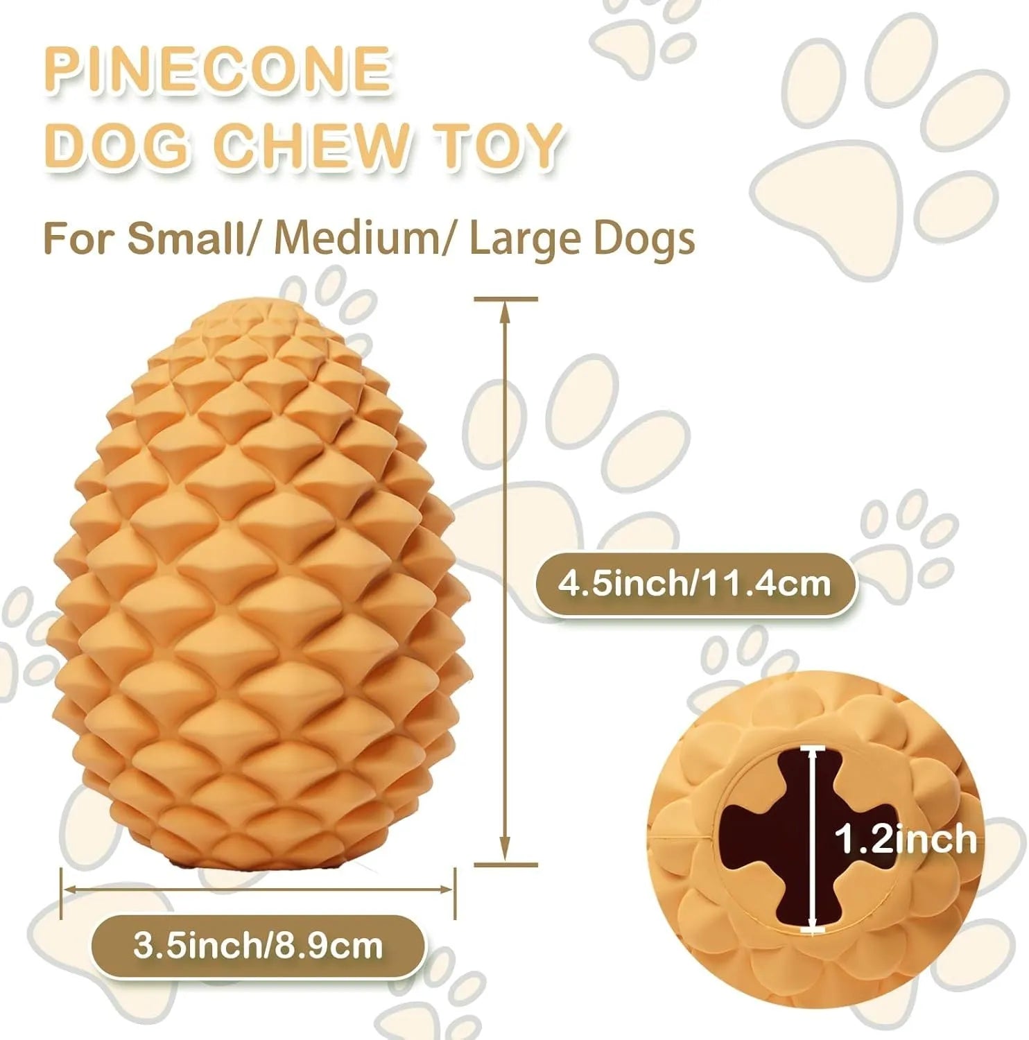 Yellow pine cone shaped dog chew toy with treat dispenser for medium and large breed dogs