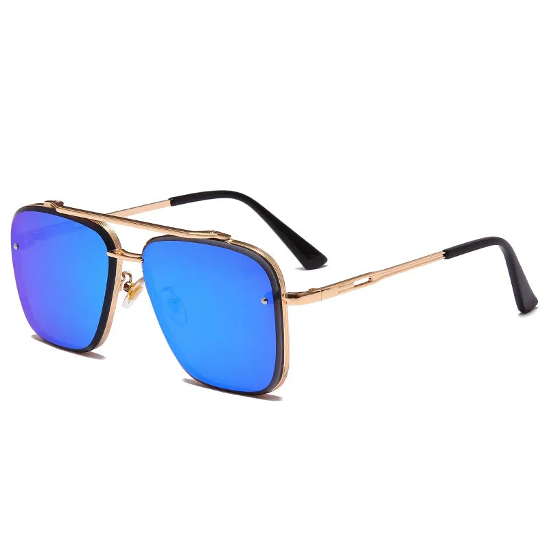 Metal vintage sunglasses with UV400 PC lens on display showing metal frame and coloured lens option