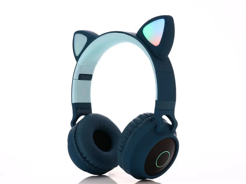 Cartoon cat ears wireless Bluetooth gaming headset in pink colour with bilateral stereo speakers