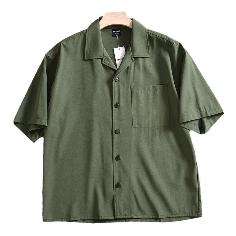 Men's loose fit short sleeve cotton shirt in grey colour with cardigan style for summer casual wear