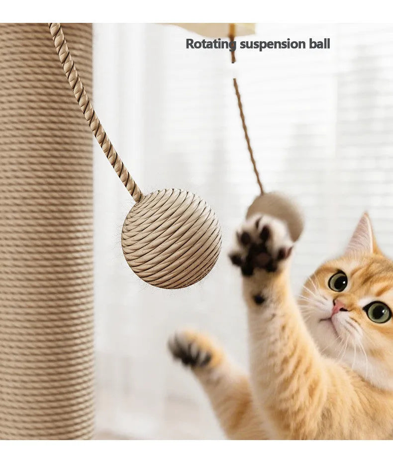 Scratch-resistant cat climbing frame toy with windmill hanging ball design