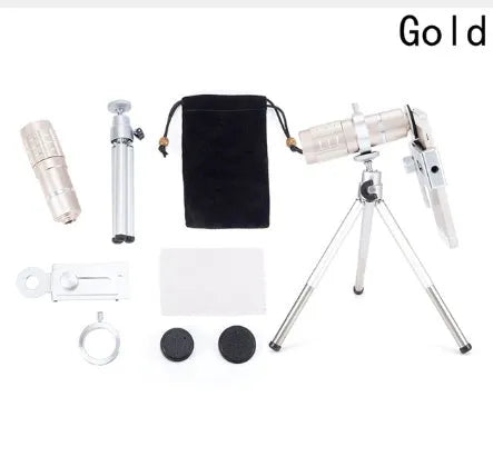12X telephoto lens for mobile phone camera in red colour, compatible with iPhone and Samsung smartphones