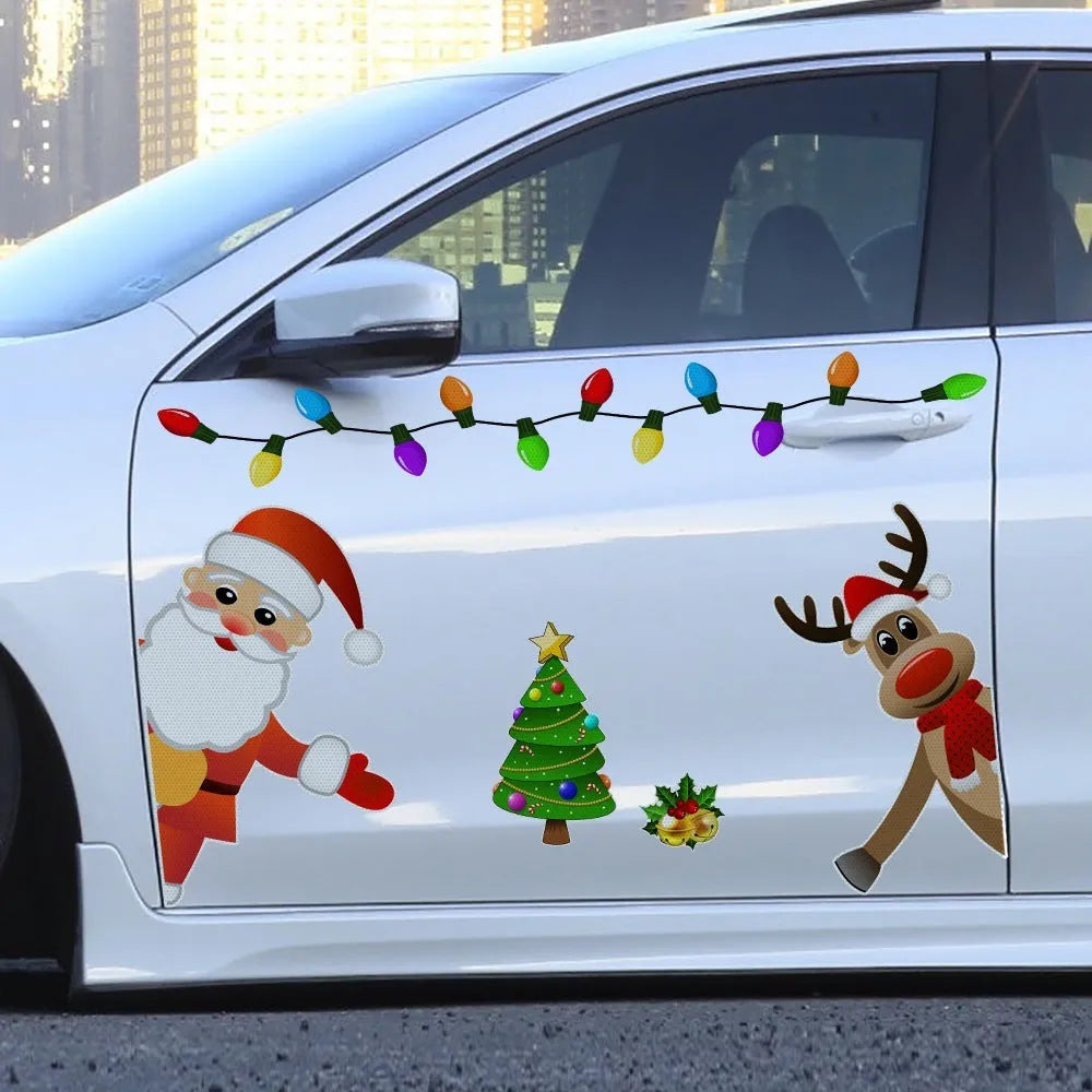 Christmas elk reflective magnetic car decoration sticker with cartoon design on vehicle door