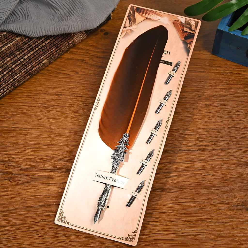 Retro feather dipped pen with zinc alloy shell available in ten colours including black, blue, green and red