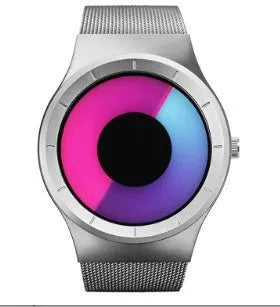 Unisex casual watch with stainless steel mesh band, 40mm case, aurora borealis dial, and anti-glare mineral glass