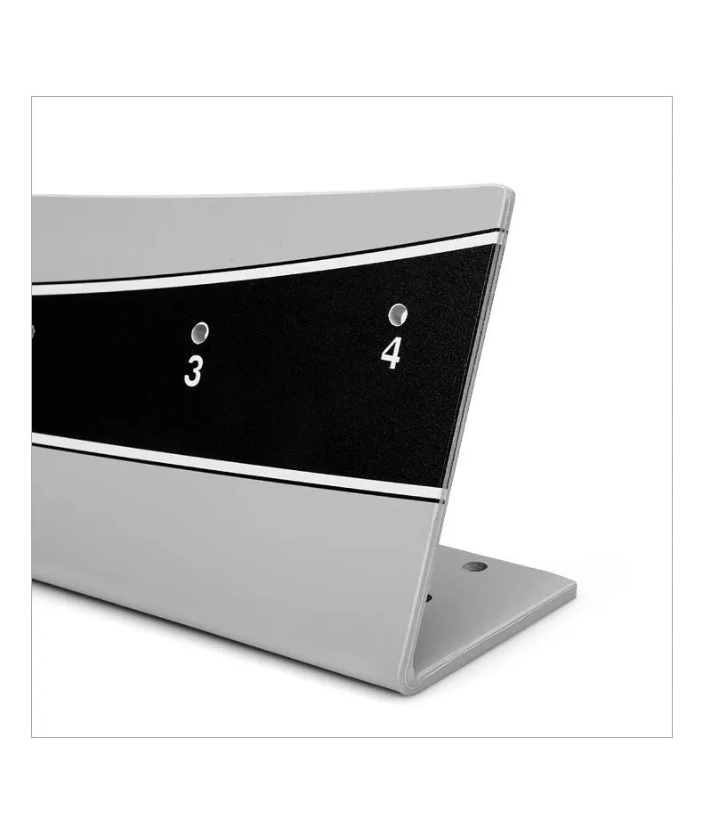 Adjustable golf putter trajectory balance simulator made from white PVC with a push rod balancer.