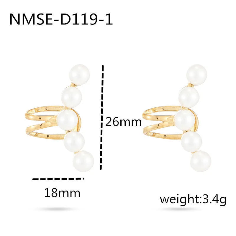 Stainless steel geometric pearl earrings with electroplated finish in NMSE-A7210-1 style