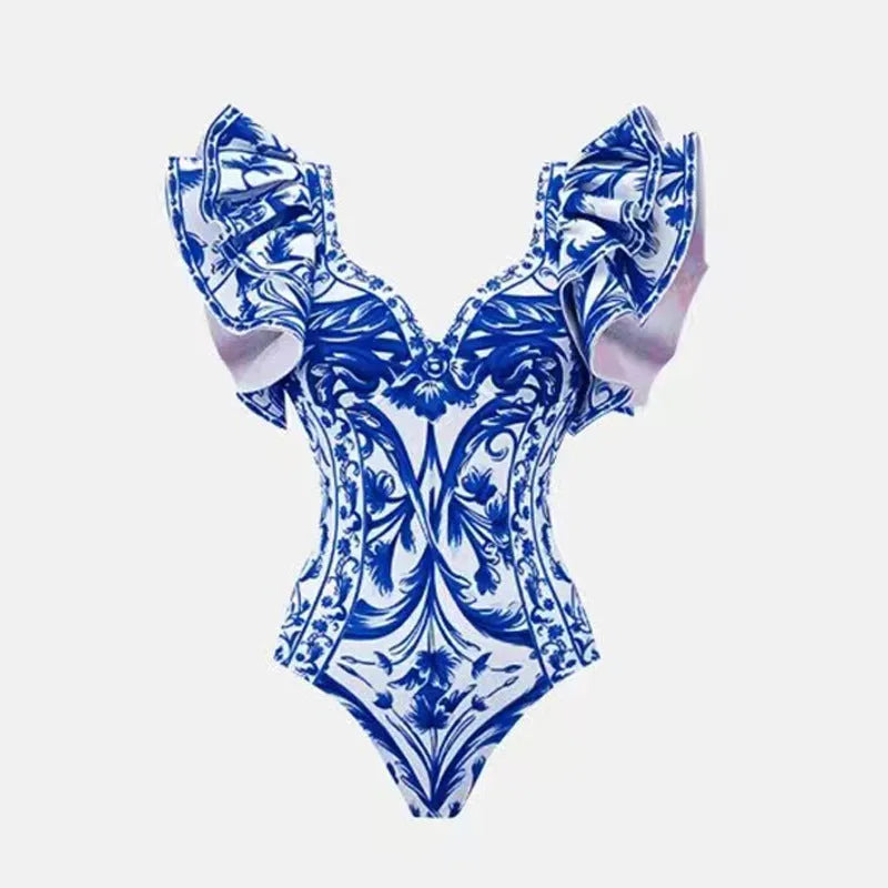 Women's printed polyester one-piece swimsuit suit in multiple colour options