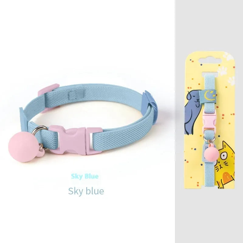 Small dog polyester pet collar in various solid colours showing high elastic adjustable band.
