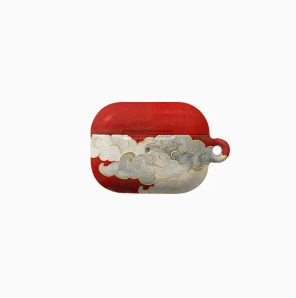 Red Chinese style cloud hard plastic protective cover for Apple AirPods case on white background
