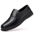Men's business casual non-slip soft leather shoes in black, low top with leather toe cap and sewing line detail