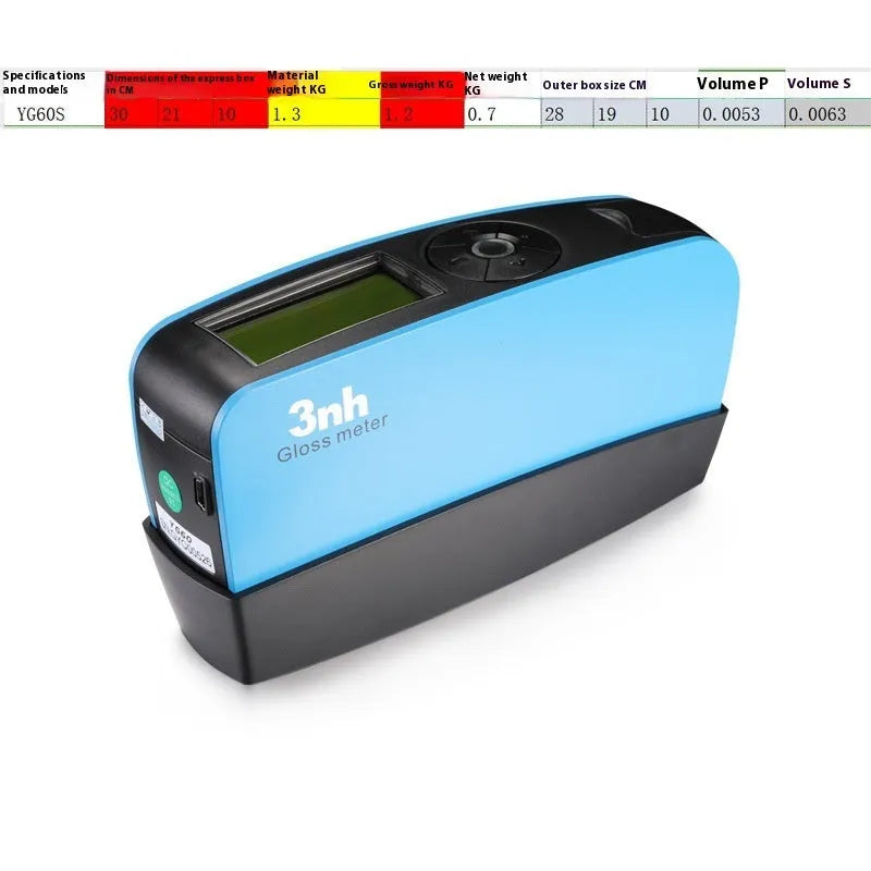 YG60S portable glossmeter on a flat surface measuring gloss of black leather sample