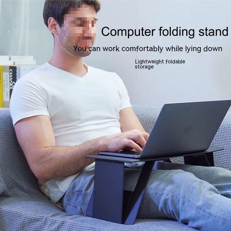 Foldable wood laptop and tablet computer stand in black, standard size 44x24cm, 0.9cm thick, with 38cm legroom