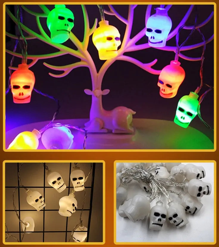 Halloween string lights with pumpkin, bat and ghost decorations in white, warm white or multicolour LED options
