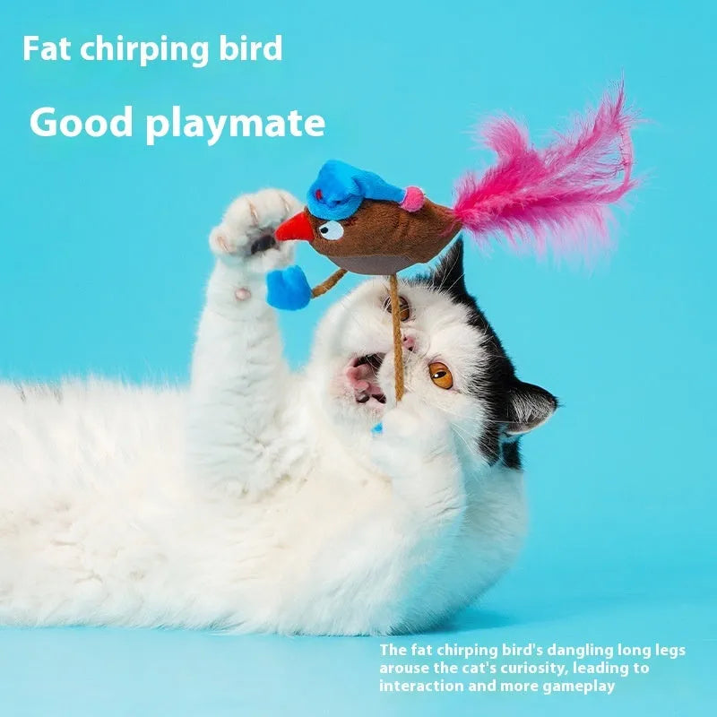 Bird-shaped catnip cat toy made from fleece cloth and woven fabric in two colour options