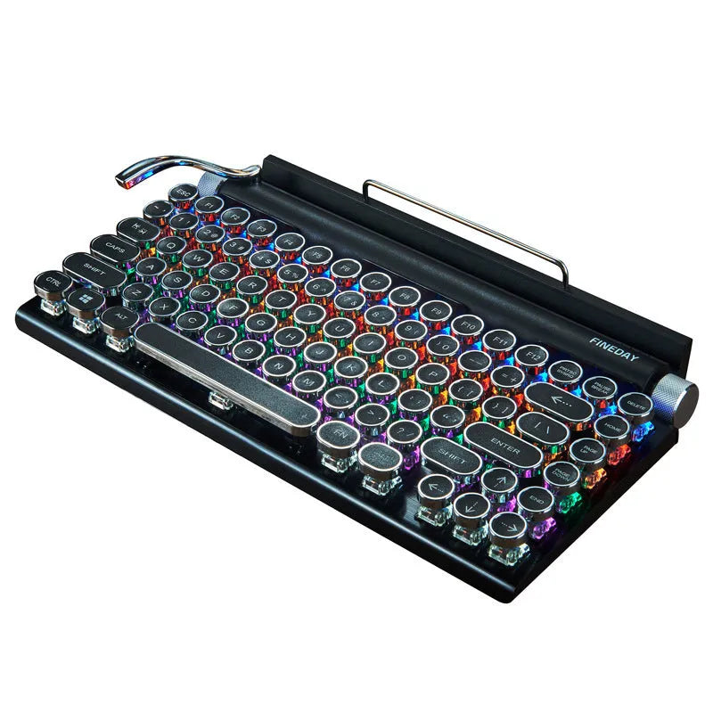 Black retro typewriter mechanical keyboard with Bluetooth connectivity and seven-colour backlight