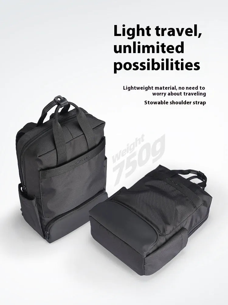 Black Oxford cloth computer backpack with 20-35 litre capacity and polyester lining