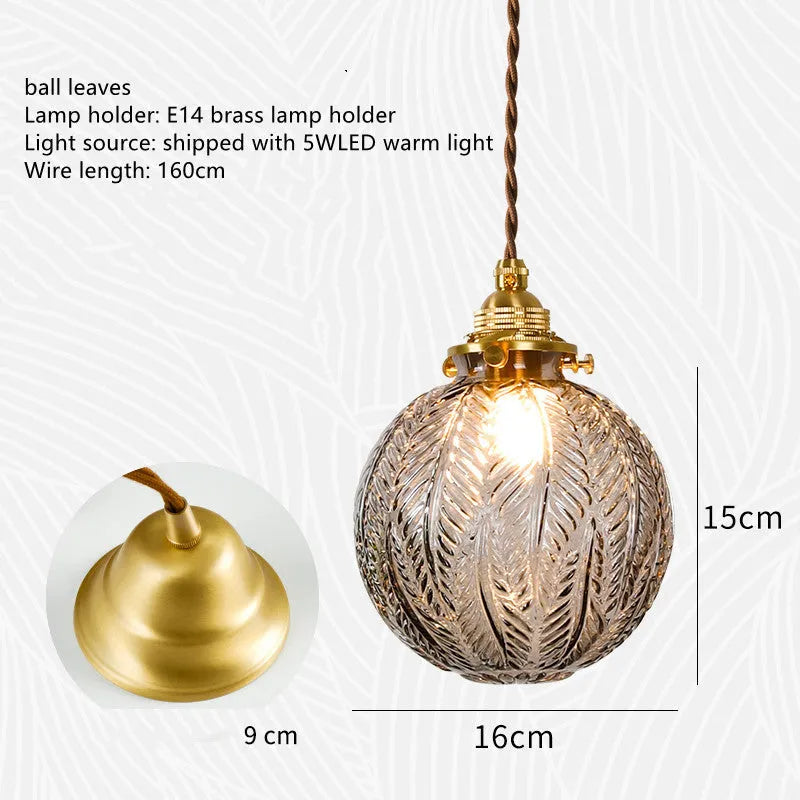 Japanese vintage brass glass chandelier Nordic style copper body with glass shade for entrance ceiling